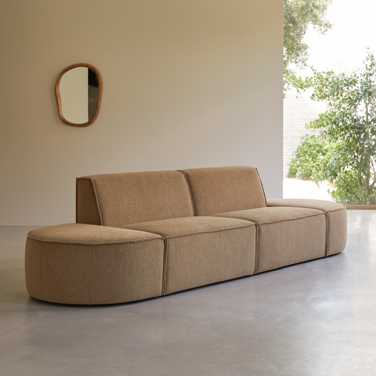 Dario - 2-seater modular sofa in camel-coloured fabric