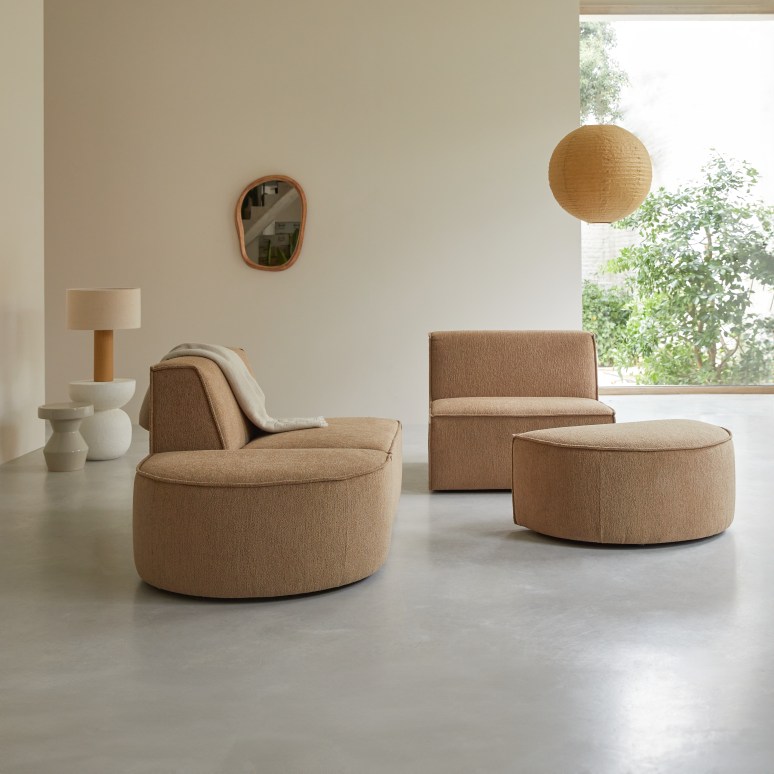 Dario - 2-seater modular sofa in camel-coloured fabric