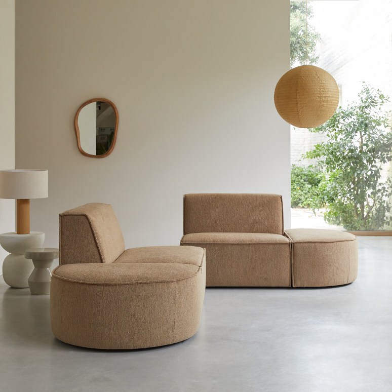 Dario - Modulaire 2-zitsbank in camelkleurige stof