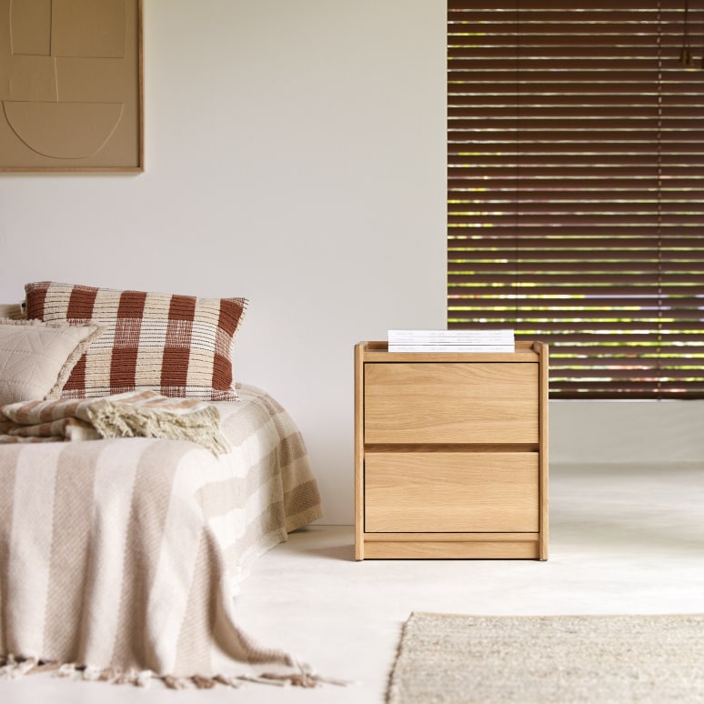 Arto - Two-drawer solid oak bedside cabinet