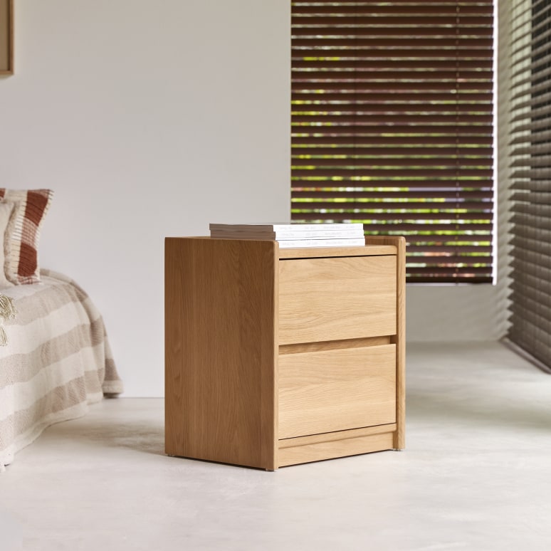 Arto - Comodino in legno di quercia massello 2 cassetti