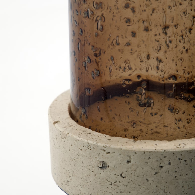 Rivo - Candle holder in glass and travertine