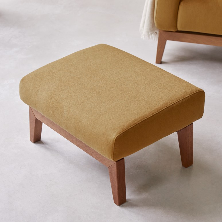 Bjorn - Fauteuil en chêne massif et tissu moutarde