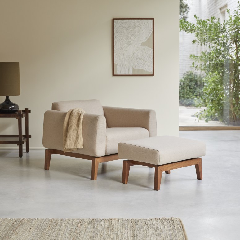 Bjorn - Solid oak and ecru-coloured wool footrest