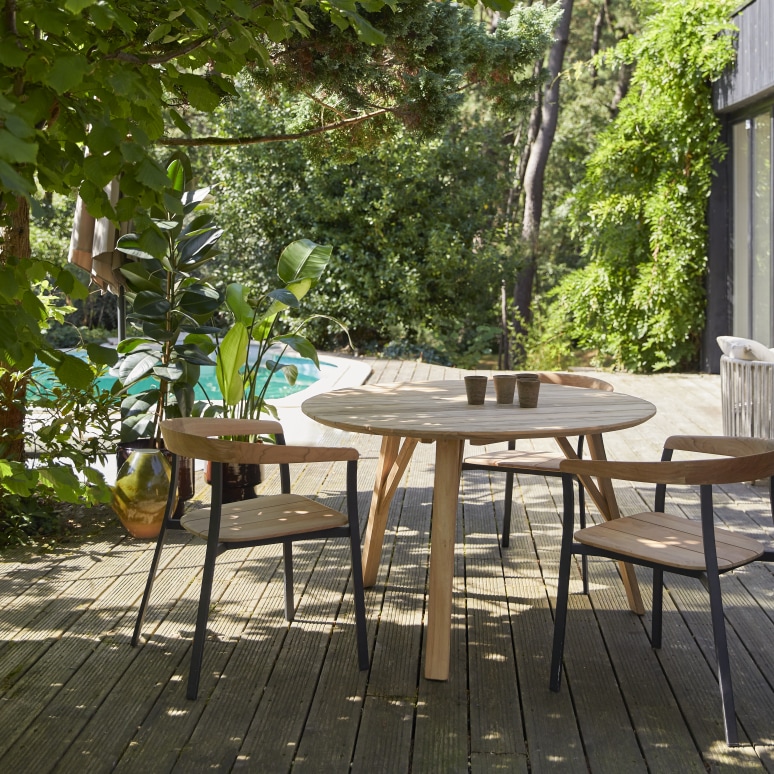 Katrine - Mesa de jardín de teca maciza reciclada para 6 personas