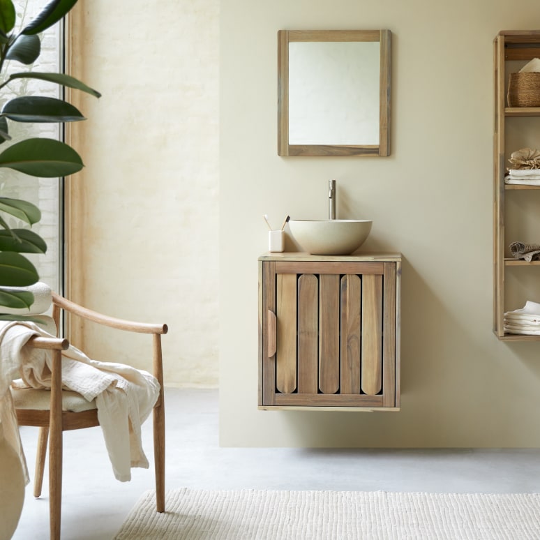 Lila - Bathroom cabinet in solid acacia - 60 cm
