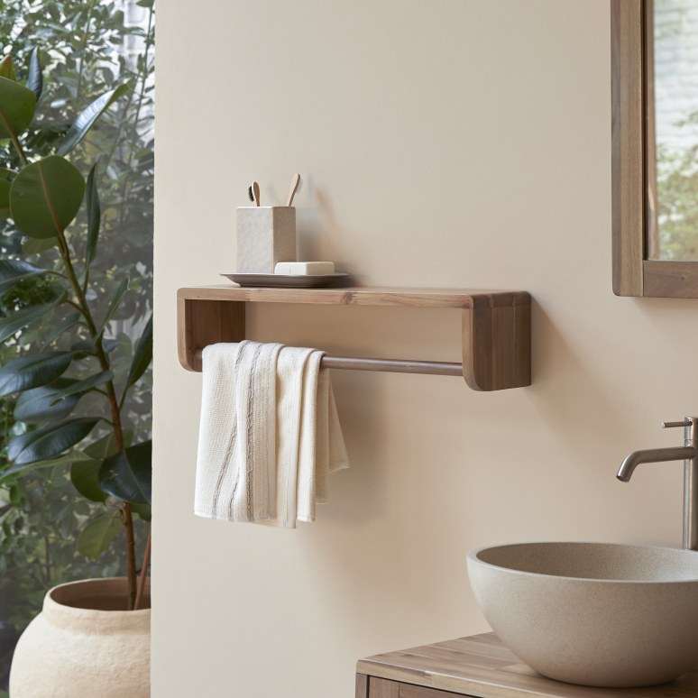 Lila - Wall-mounted towel rail in solid acacia 60 cm