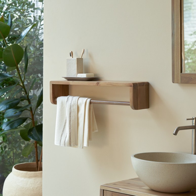 Lila - Bathroom shelf in solid acacia - 60 cm