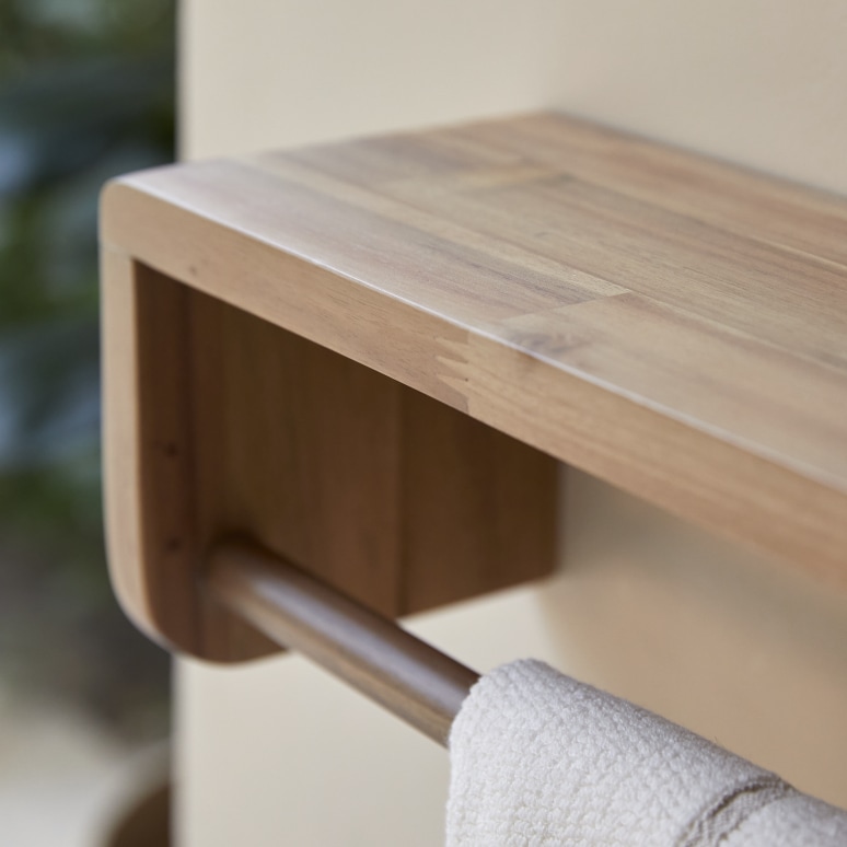 Lila - Toallero de pared de acacia maciza de 60 cm