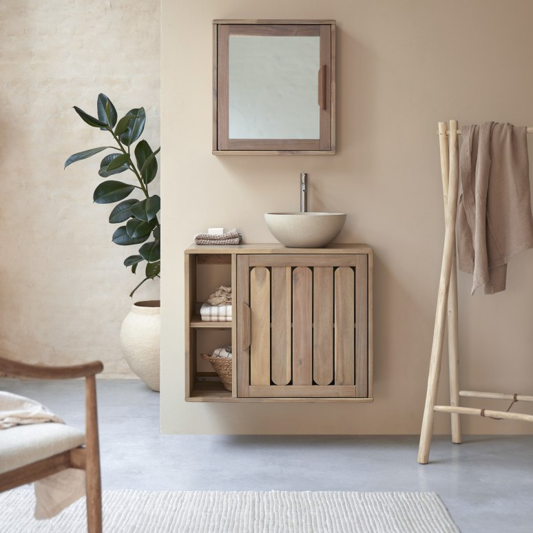Lila - Bathroom cabinet in solid acacia - 80 cm