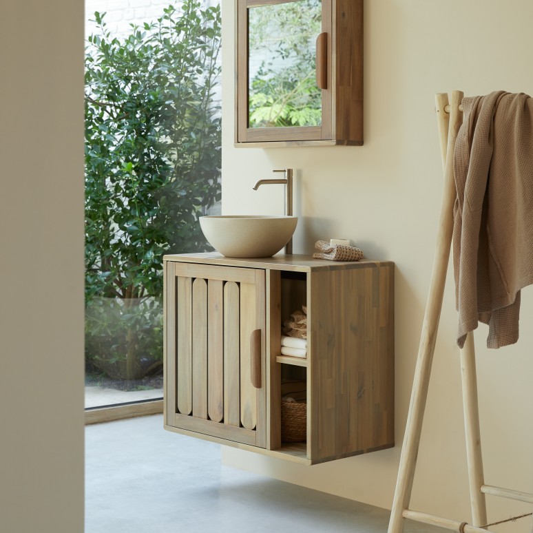 Lila - Bathroom cabinet in solid acacia - 80 cm