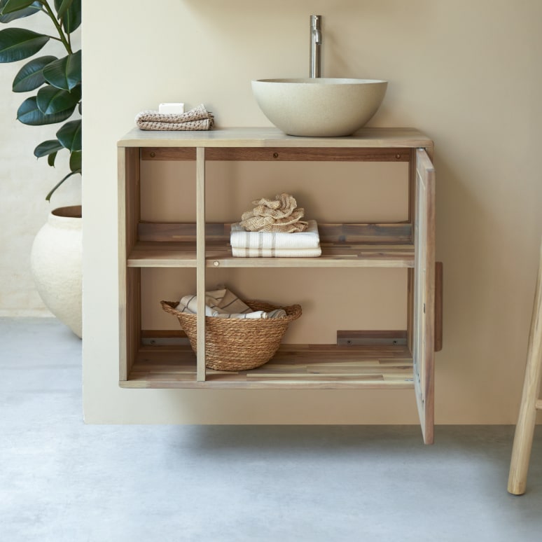 Lila - Bathroom cabinet in solid acacia - 80 cm