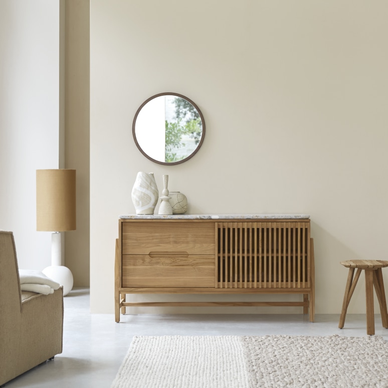 Sideboard aus massivem Teakholz und Premium-Terrazzo 140 cm