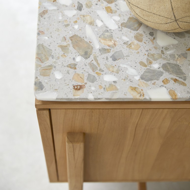 Isaure - Sideboard in solid teak and premium terrazzo - 140 cm