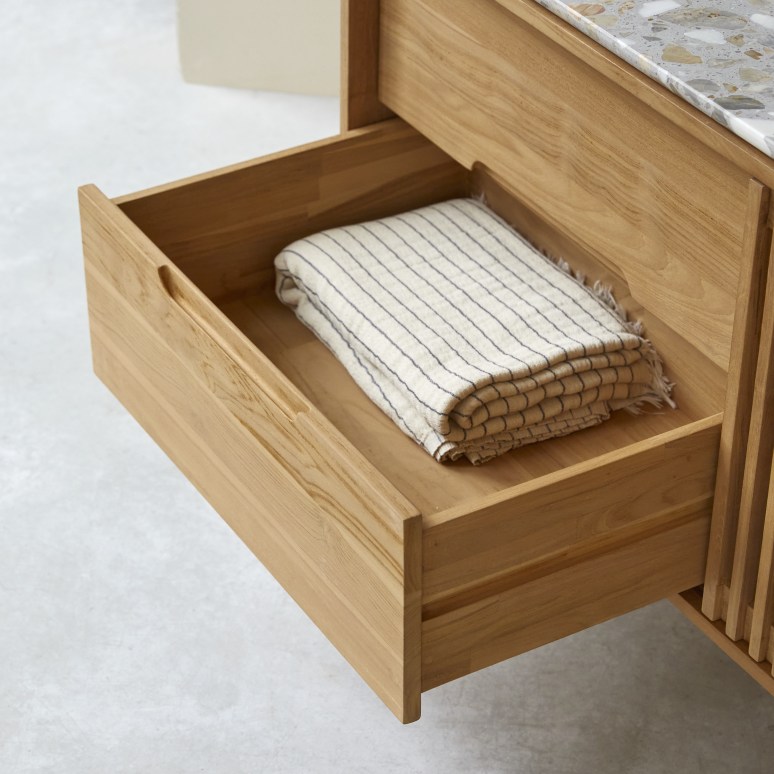 Isaure - Sideboard in solid teak and premium terrazzo - 140 cm