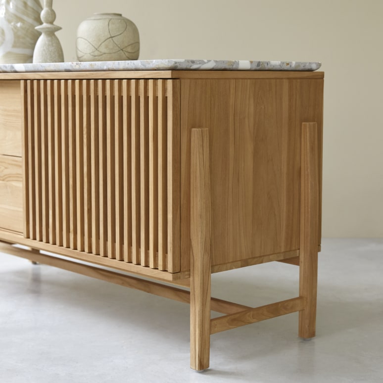 Isaure - Sideboard in solid teak and premium terrazzo - 140 cm