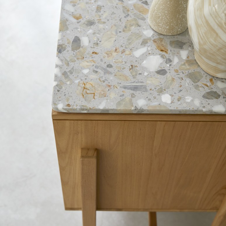 Isaure - Buffetkast van massief teakhout en premium terrazzo 160 cm