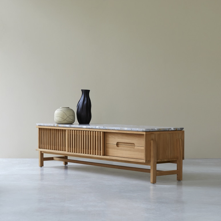 Isaure - Tv-meubel van massief teakhout en premium terrazzo 175 cm