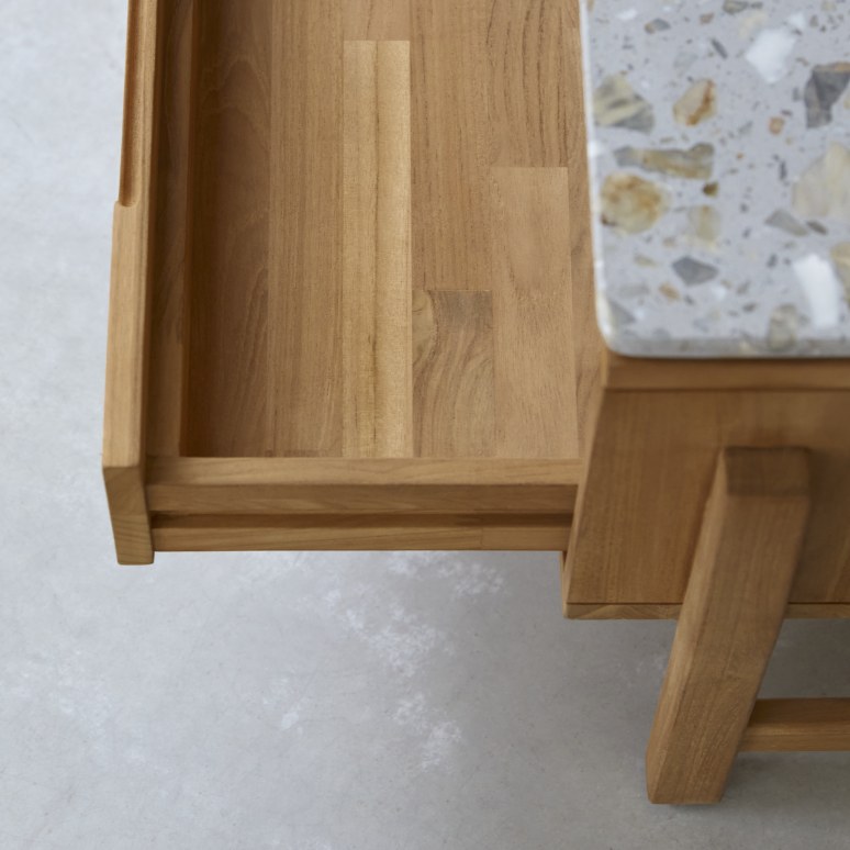 Isaure - TV-Schrank aus massivem Teakholz und Premium-Terrazzo 175 cm