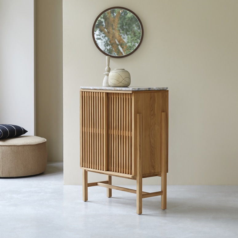 Isaure - Sideboard in solid teak and premium terrazzo - 80 cm