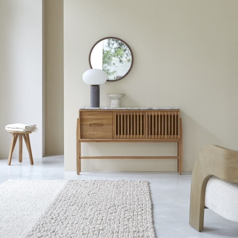 Console in solid teak and premium terrazzo