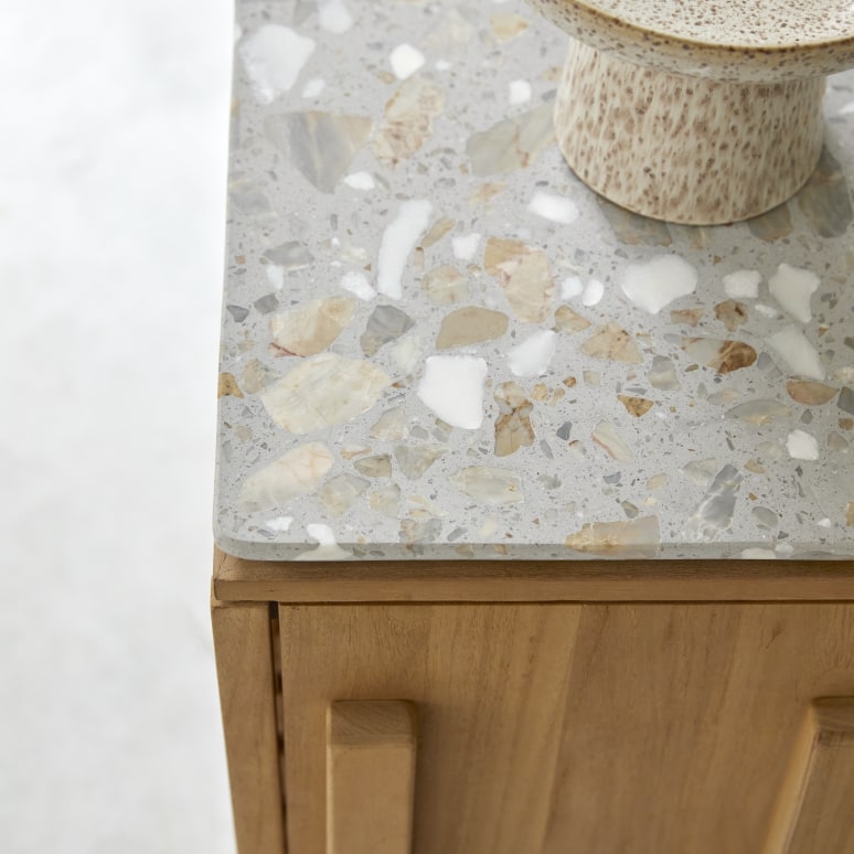 Isaure - Konsole aus massivem Teakholz und Premium-Terrazzo