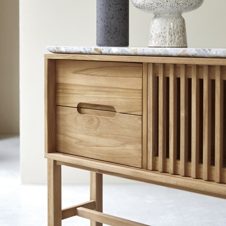Isaure - Konsole aus massivem Teakholz und Premium-Terrazzo