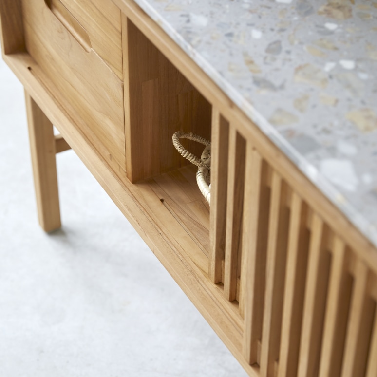 Isaure - Konsole aus massivem Teakholz und Premium-Terrazzo