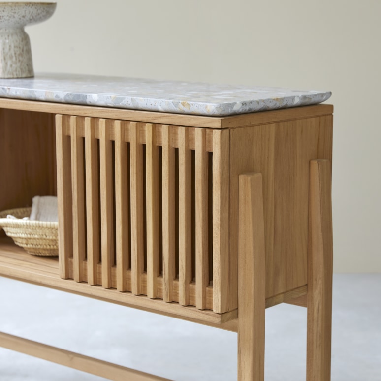 Isaure - Consoletafel van massief teakhout en premium terrazzo