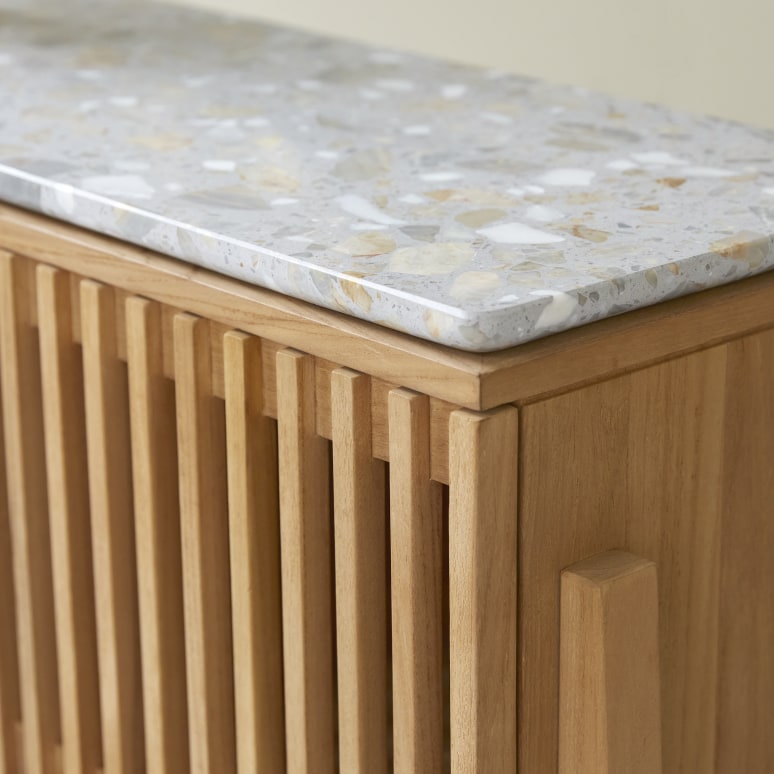 Isaure - Konsole aus massivem Teakholz und Premium-Terrazzo