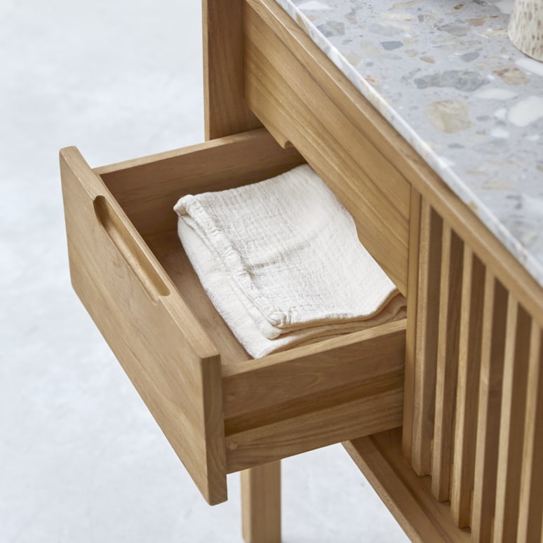 Isaure - Konsole aus massivem Teakholz und Premium-Terrazzo