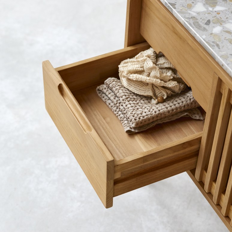 Isaure - Meuble salle de bain en teck massif et terrazzo premium 125 cm
