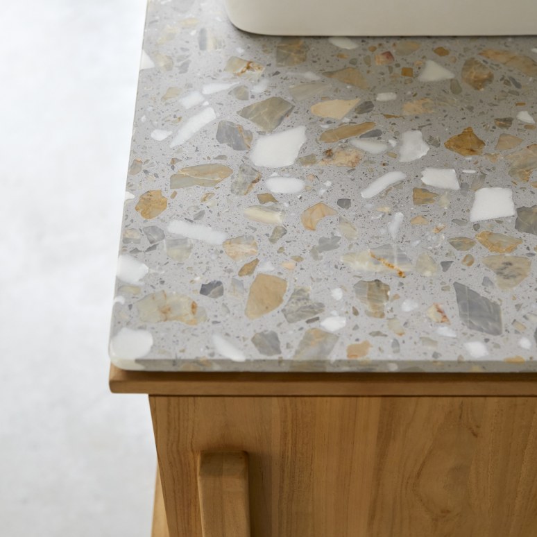 Isaure - Meuble salle de bain en teck massif et terrazzo premium 125 cm