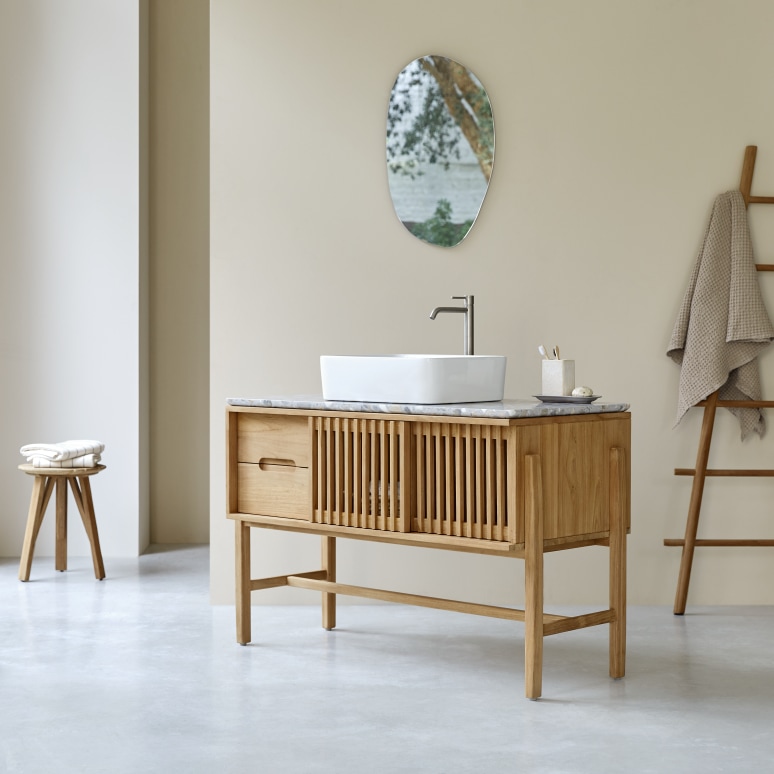 Isaure - Meuble salle de bain en teck massif et terrazzo premium 125 cm