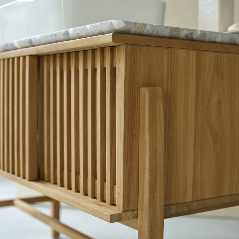Isaure - Meuble salle de bain en teck massif et terrazzo premium 125 cm