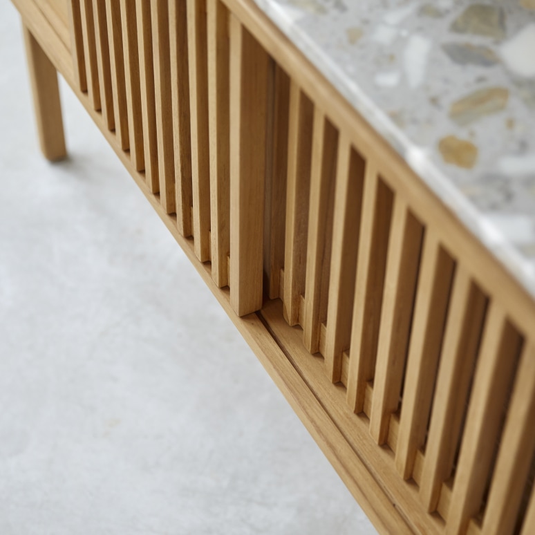 Isaure - Badkamermeubel van massief teakhout en premium terrazzo 125 cm
