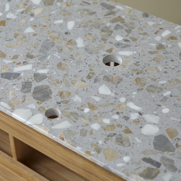 Isaure - Meuble salle de bain en teck massif et terrazzo premium 125 cm