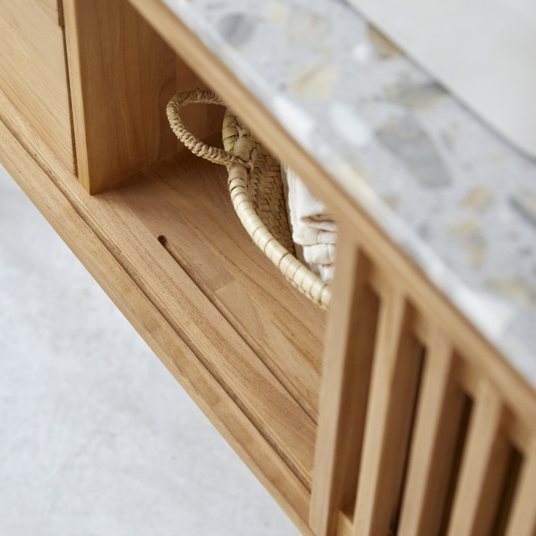 Isaure - Meuble salle de bain en teck massif et terrazzo premium 125 cm
