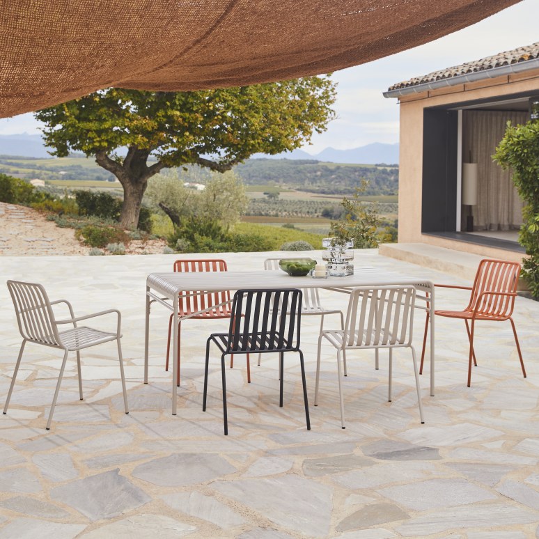 Gaby - Tavolo da giardino rettangolare in metallo cream, 4-6 persone