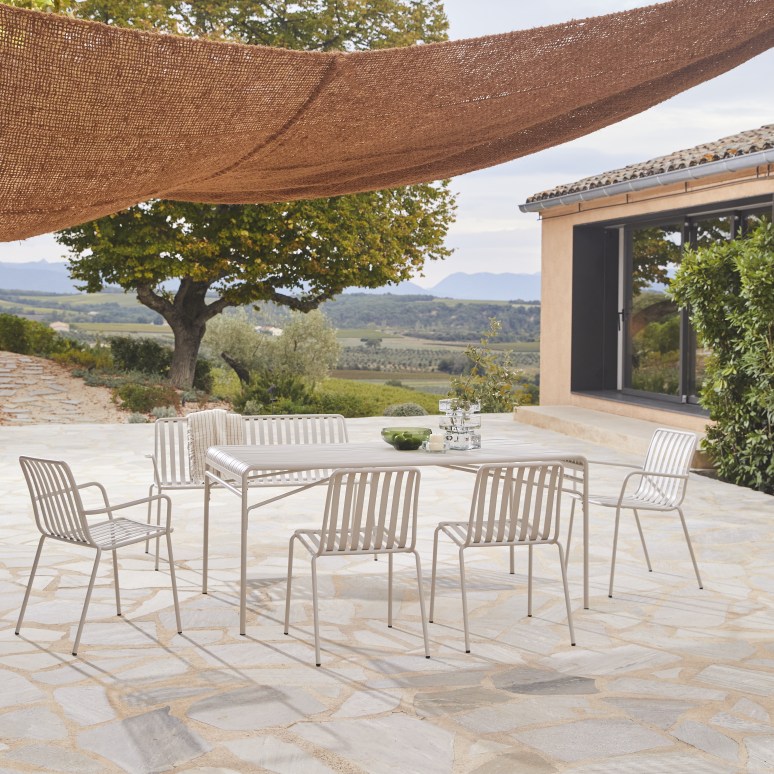 Gaby - Rechteckiger Gartentisch aus cremefarbenem Metall 4/6 pers.