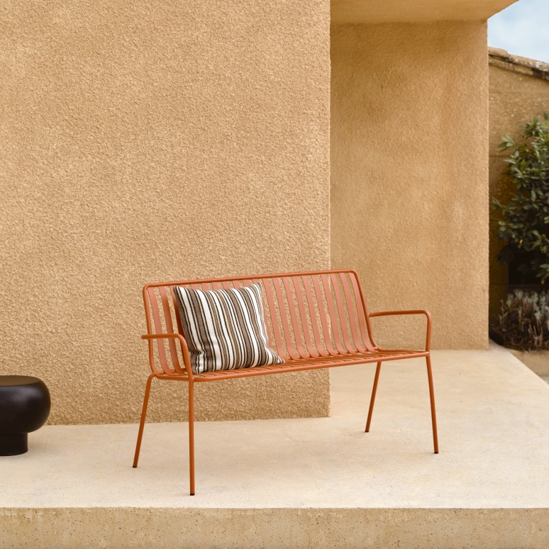 Gaby - 2-seater orange metal garden bench