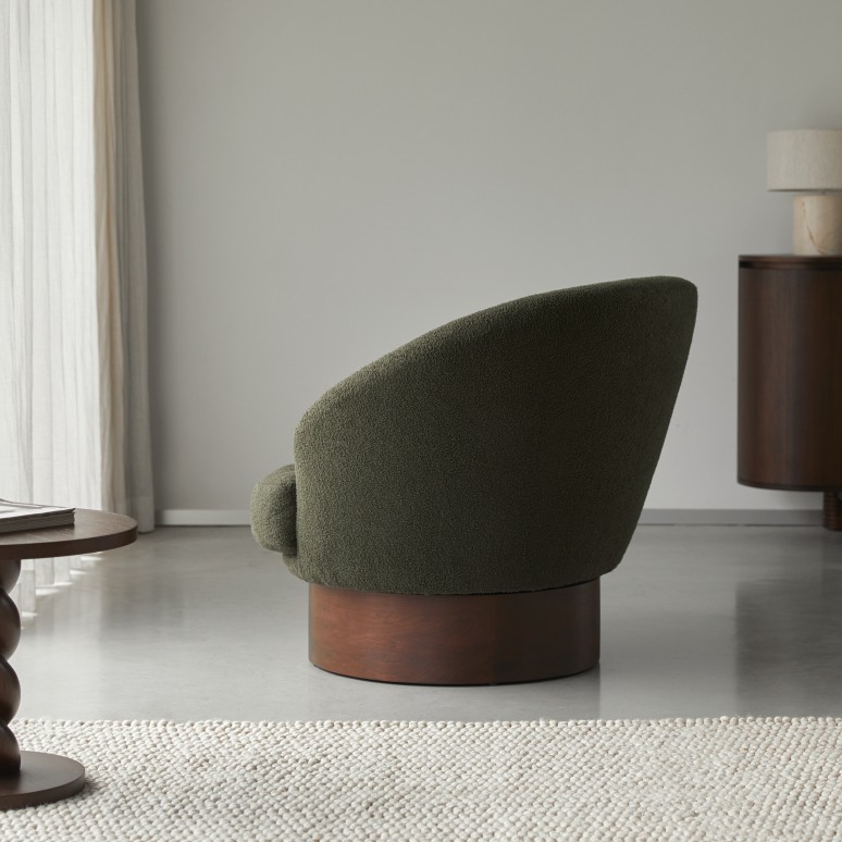 Ines - Fauteuil pivotant en Mindi et tissu vert