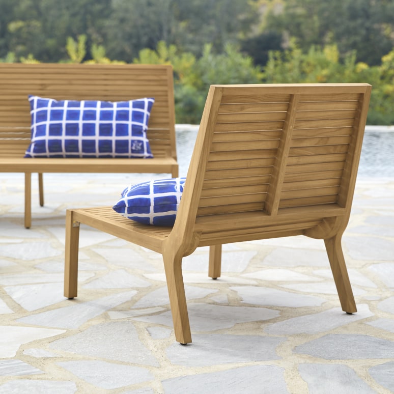 Teo - Low garden armchair in solid teak