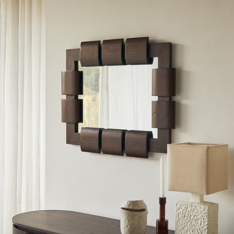 Isaac - Espejo de madera de mindi de 85 cm x67,5 cm