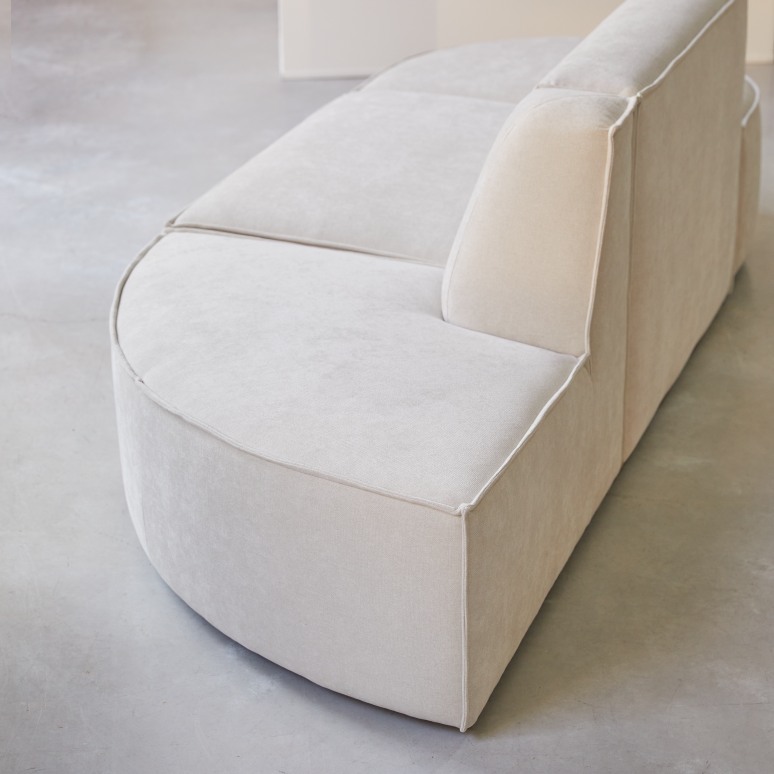 Dario - Banqueta modulable de tela beis, 2 plazas