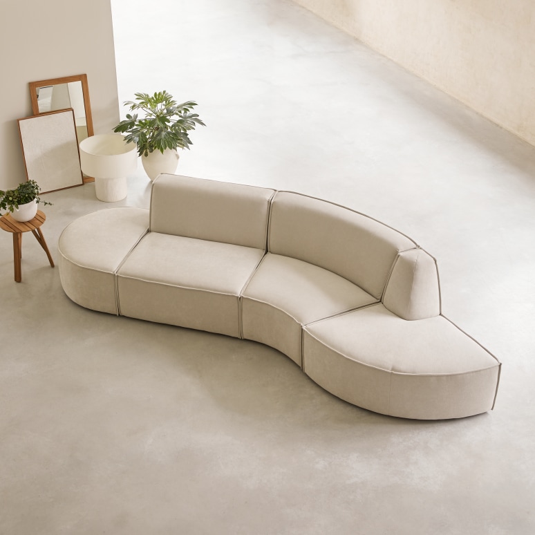 Dario - Banquette modulable en tissu beige, 4 places