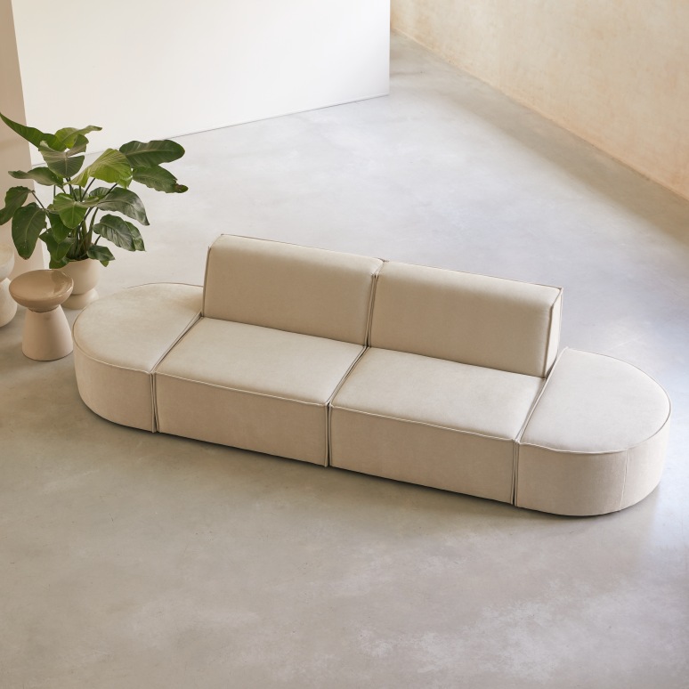 Dario - Divano modulabile in tessuto beige, 2 posti