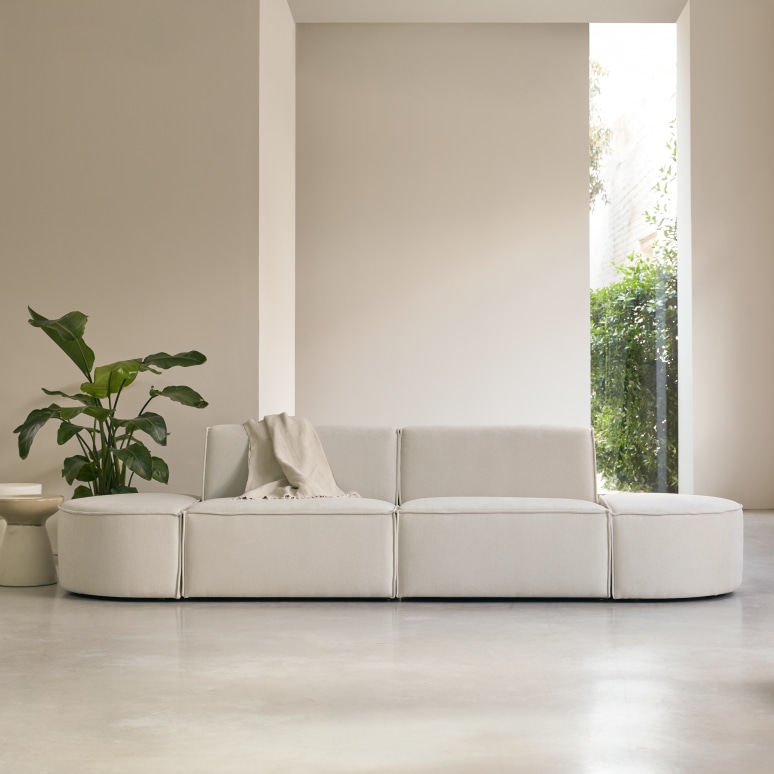 Dario - Modulsofa aus beigefarbenem Stoff, 2-Sitzer