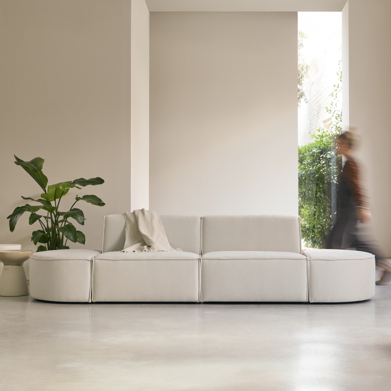 Dario - Modulsofa aus beigefarbenem Stoff, 2-Sitzer