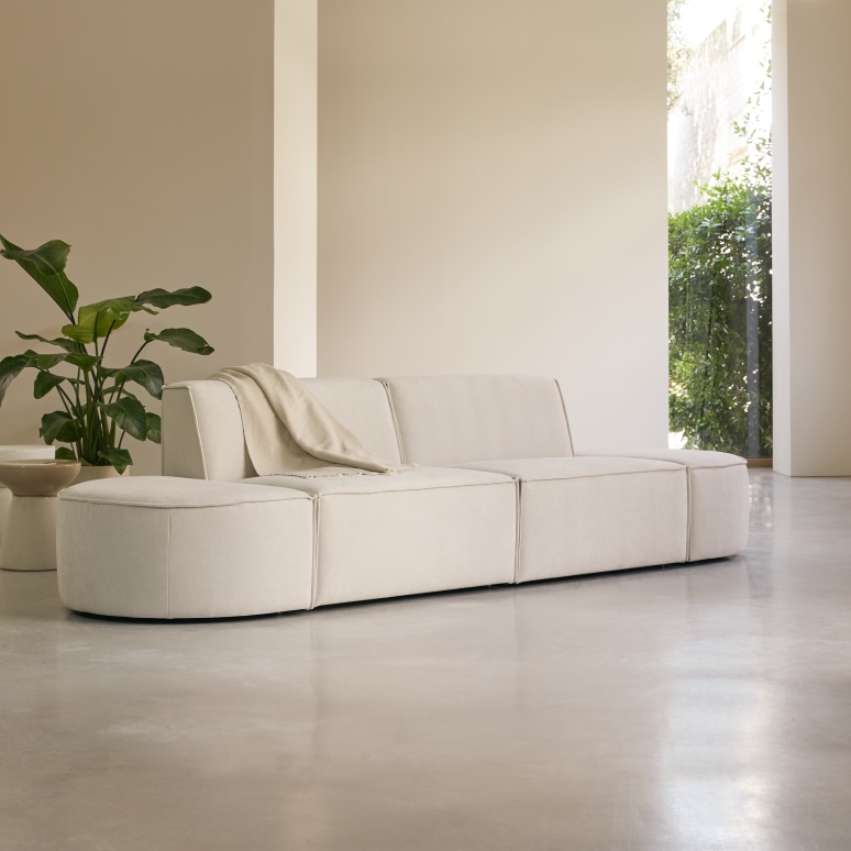 Dario - Canapé modulable en tissu beige, 2 places